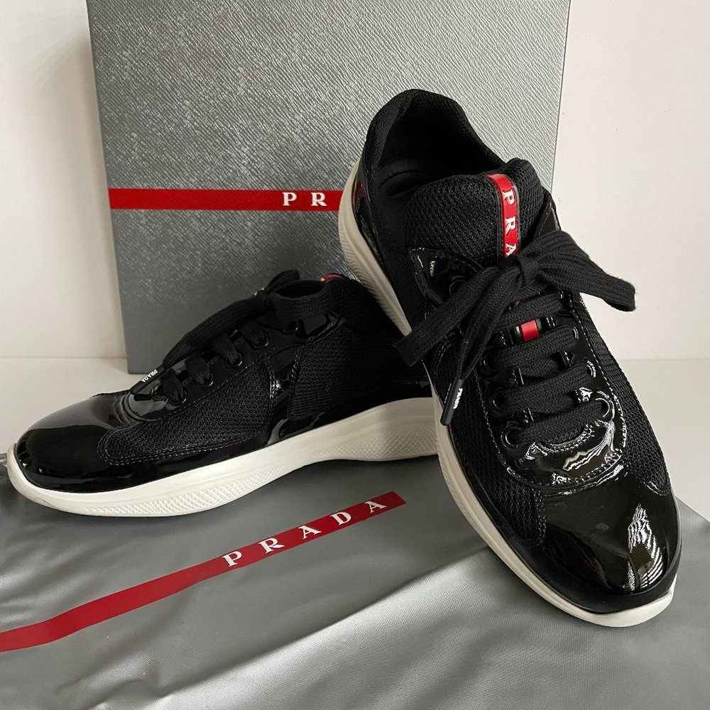 Prada America’s Cup Patent Leather and Mesh Women’s Sneakers (37.5)